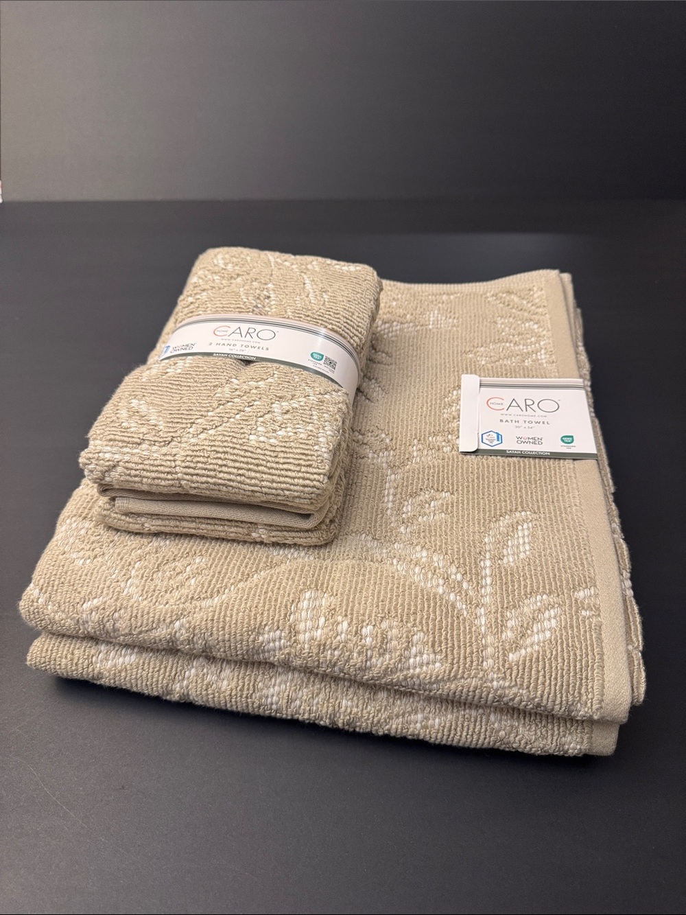 4pc CARO HOME Quick Dry 100% Cotton Bath Towel Set - Textured- Neutral